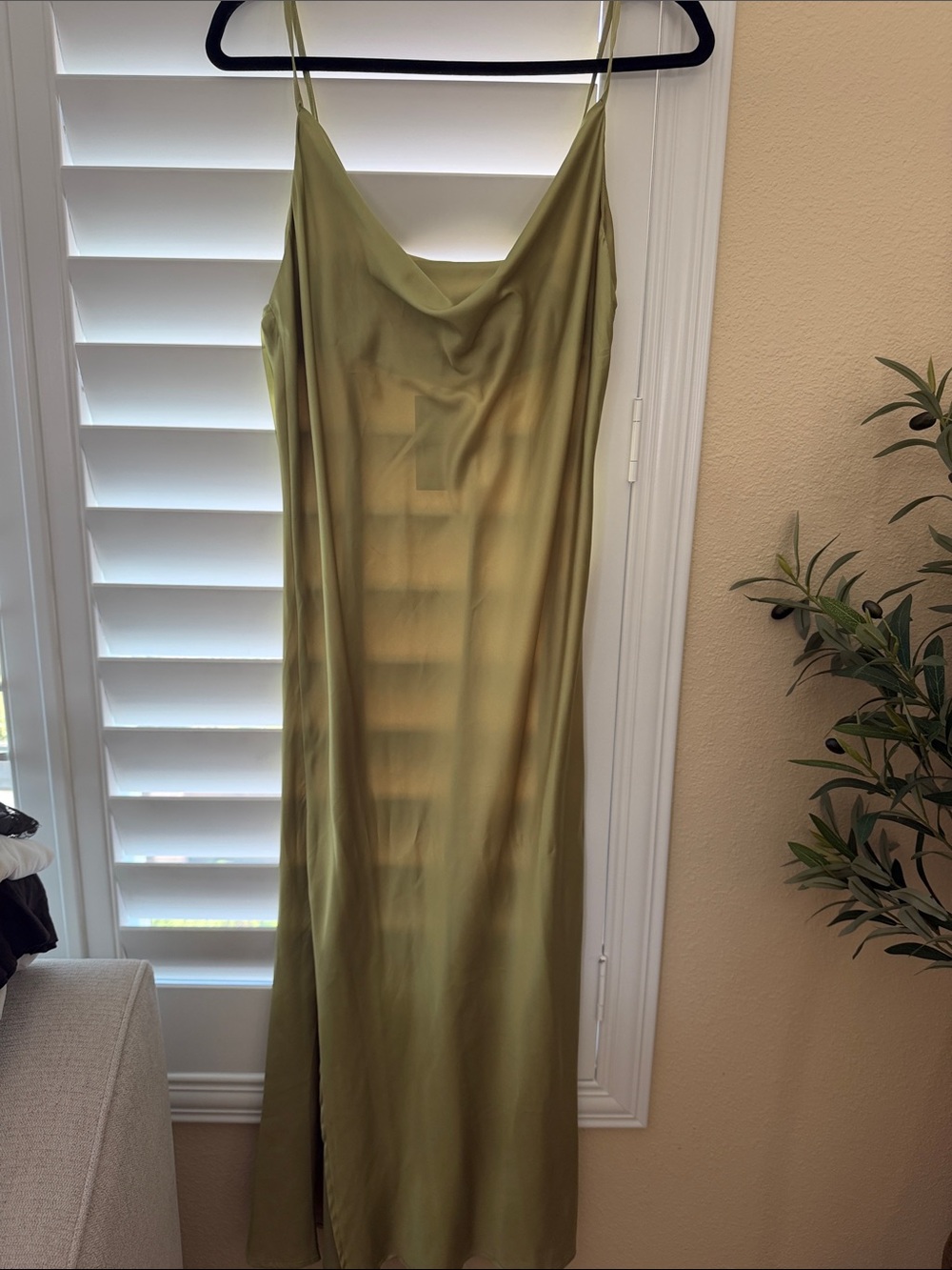 She + Sky Olive Green Satin Slip Maxi Dress